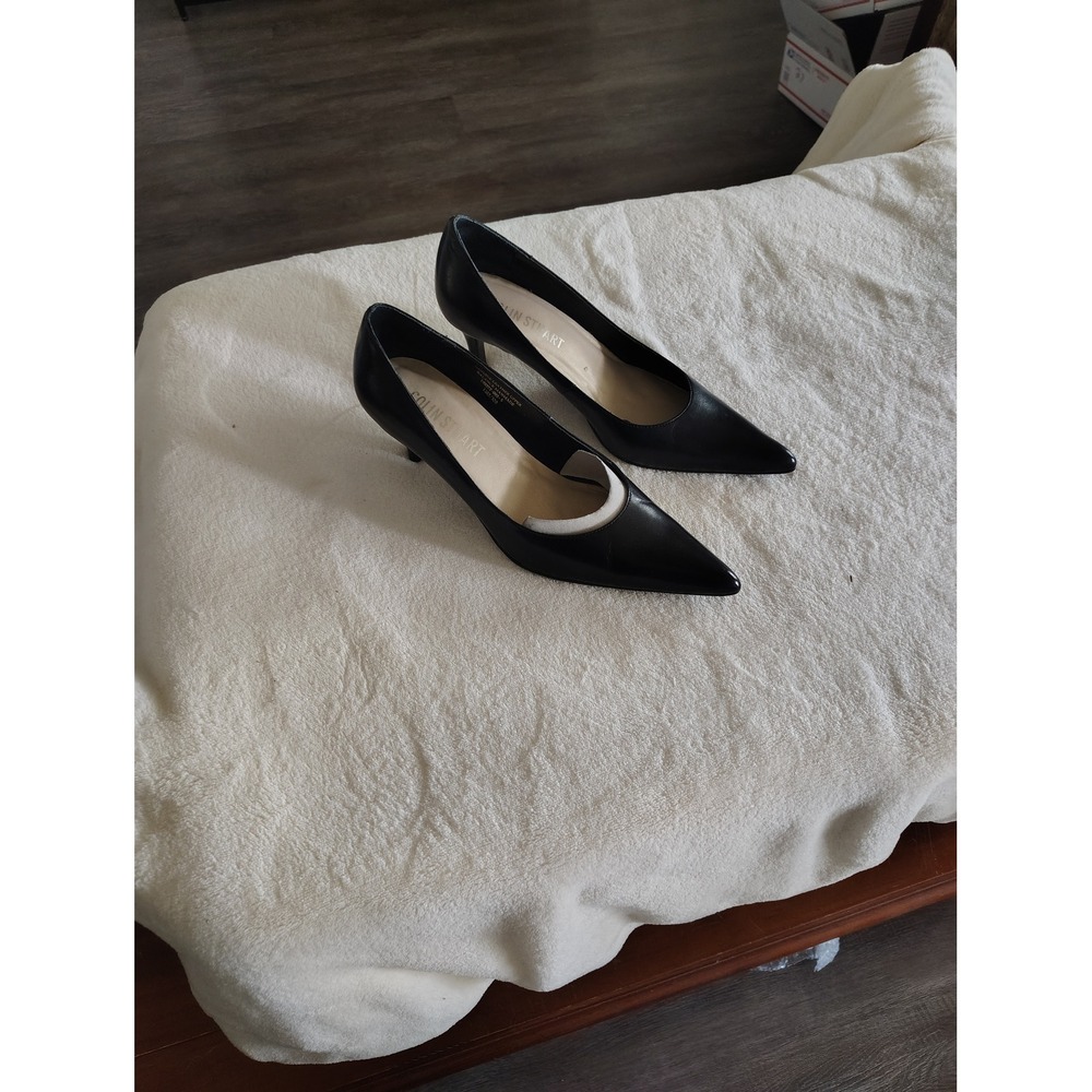 Colin Stuart Black Leather Pointed Toe Kitten Heel Pumps 199372-093-5 Size 5